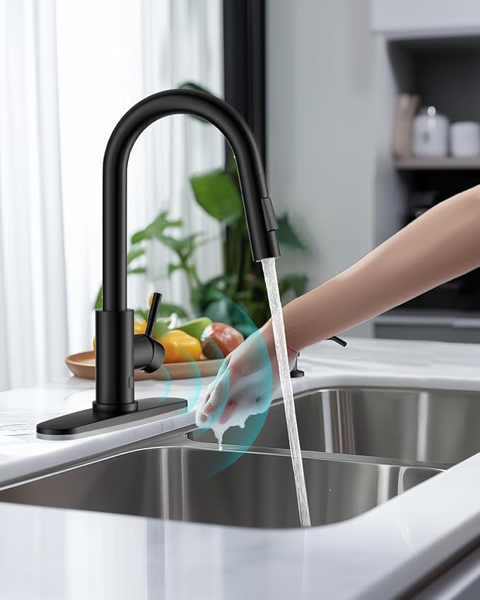 APPASO Black Kitchen Faucet Touchless, Hands-Free Smart Motion Sensor Sink Faucets with Soap Dispenser and Pull Down Sprayer 2 Modes, High Arc S304 Stainless Steel for Kitchen Sink