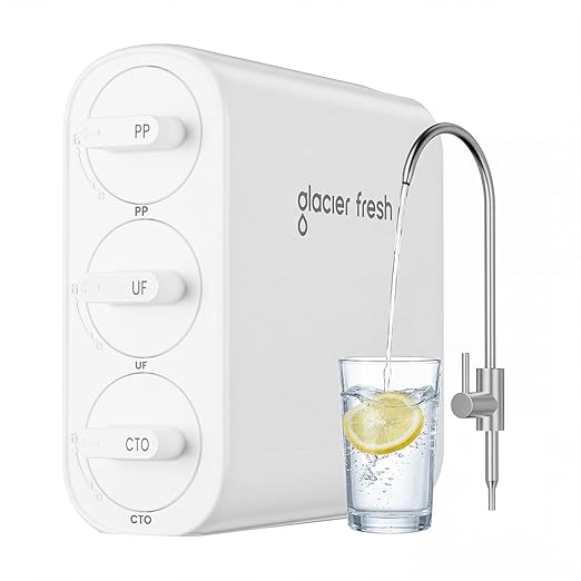 GLACIER FRESH GFU06 0.01μm Ultra Filtration Under Sink Water Filter System, Tankless Ultra Compact Design, with Faucet, No Electricity & Waste Water, Preserve Beneficial Minerals No TDS Reduction