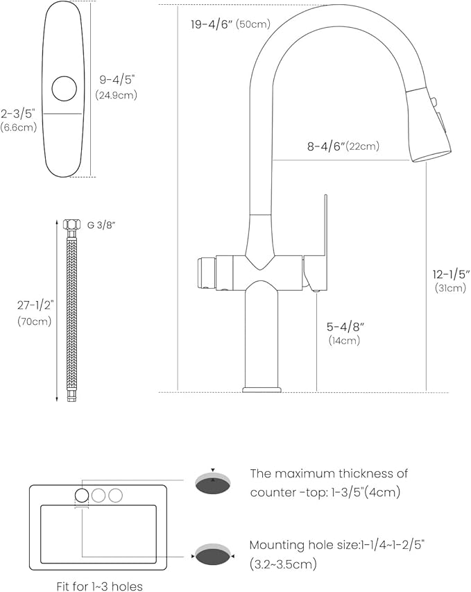 APPASO Black Kitchen Faucet with Water Filter, cUPC Certified Hoses, 3 Way Sink Faucets with Pull Down Sprayer 3 Modes, Single-Handle High Arch 3 in 1 Faucet, Without Water Filtration Device