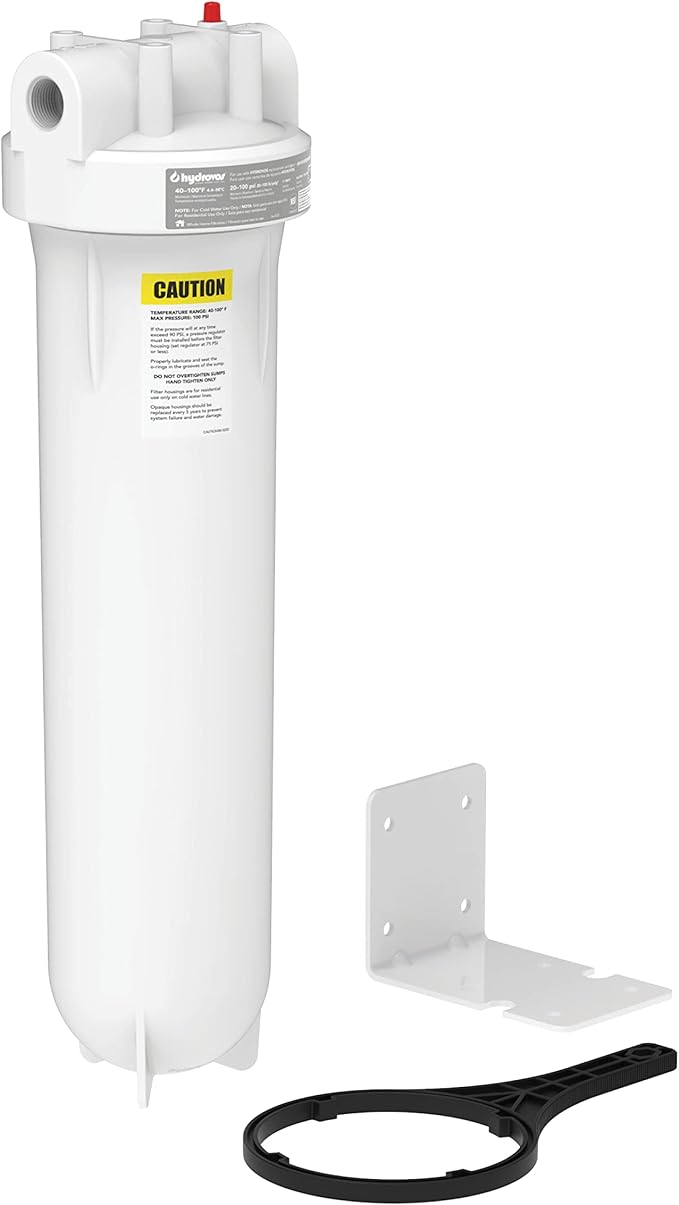 HYDROVOS 20-Inch Heavy Duty Water Filter Housing, NSF Certified, 1” NPTF Port, Pressure Relief Button, Use for 20" x 4.5" Whole House Water Filtration System to Reduce Sediment, Filter Not Included