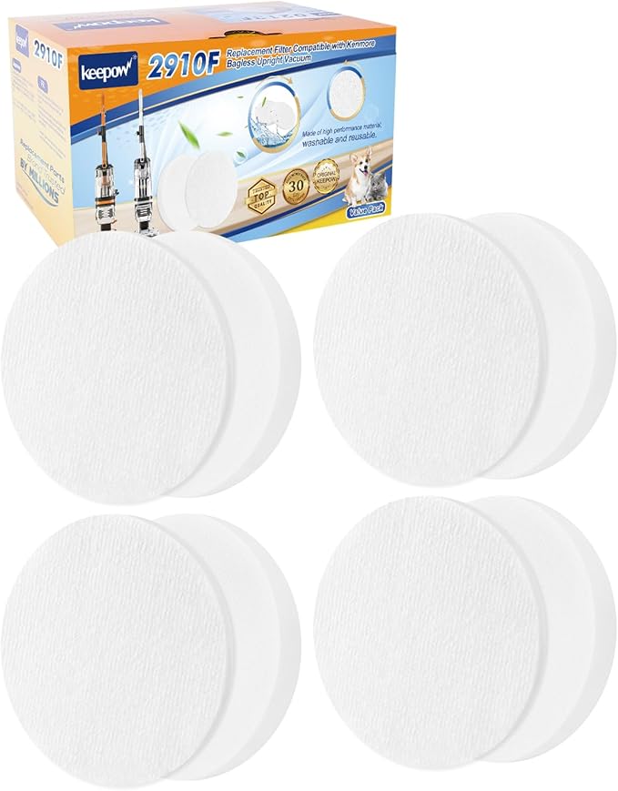 KEEPOW DU4080 K4010 Vacuum Filters Compatible With Kenmore Featherlite Lift-Up Bagless Upright Vacuum Cleaner DU2001 DU2012 DU2015 DU1040 DU1275, Part 561055105 and 561055106, 4 Pack