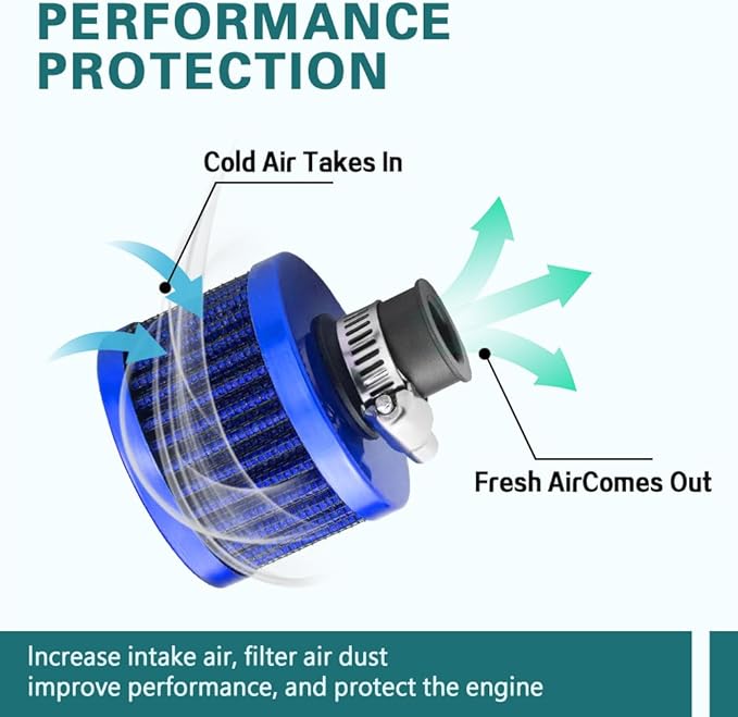 12mm Air Filter Intake Filter Breather, Valve Cover Breather, Mini Universal Motor Cone Cold Clean Air Intake Filter Turbo Vent Breather, Vehicle Engine Air Filters Suitable for Cars Motorcycles