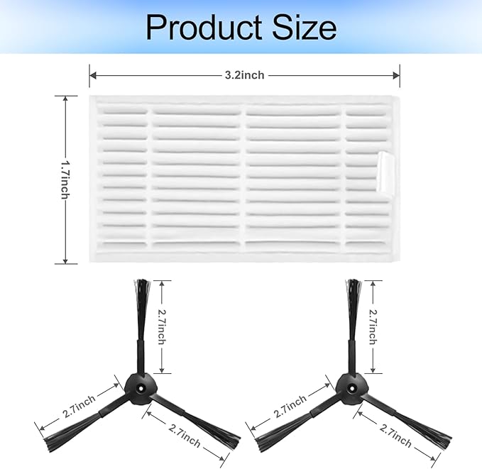 ilovelife Replacement Filter & Brush Accessories Compatible with ILIFE V3s, V3s pro, V5s, V5s pro Robot Vacuum Cleaner, 10 Filters + 10 Side Brushes
