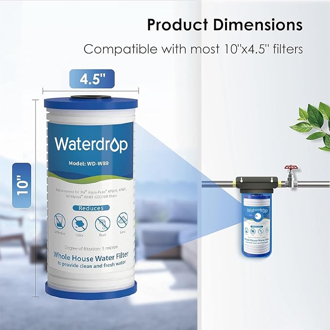 Waterdrop AP810 Whole House Water Filter Replacement for 3M® Aqua-Pure AP810, AP801, AP811, Whirlpool® WHKF-GD25BB, WHKF-DWHBB, 10" x 4.5", 1 Pack