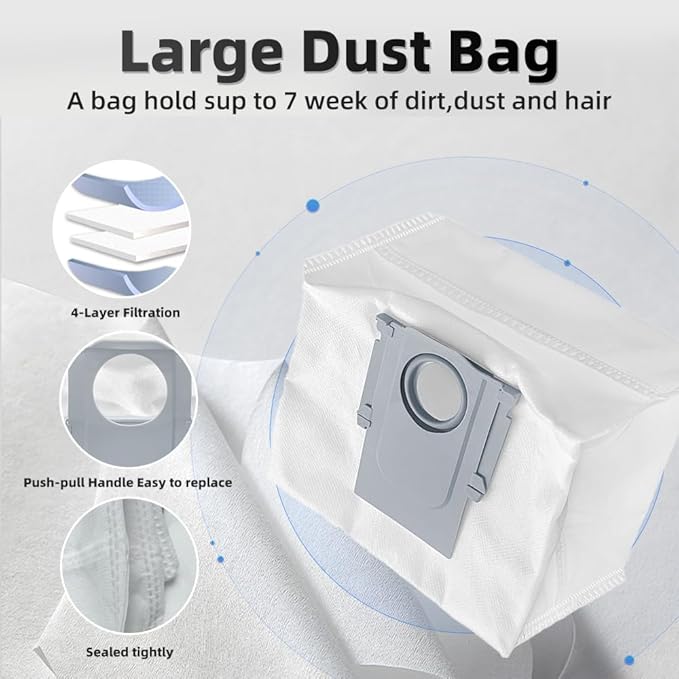 24Pcs Q5 MAX+ Accessories Kit Replacement Compatible with Roborock Q5 MAX+ /Q5 Pro+ /Q8 Max+ Robot Vacuum, 2 Main Brush, 4 Mop Cloth Pads, 6 Side Brushes, 4 HEPA Filters,6 Dust Bag, 1 Cleaning Tool