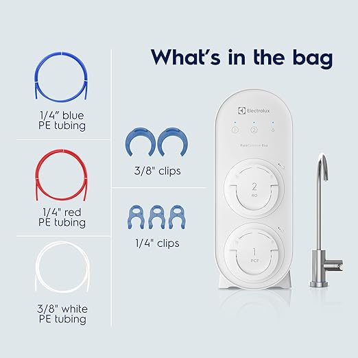 Electrolux Eco Reverse Osmosis Water Filter, 600GPD, 9-Stage Reverse Osmosis System, 3:1 Pure to Drain Tankless RO System Under Sink, Reduces TDS & Fluoride, BPA Free, Mini Size