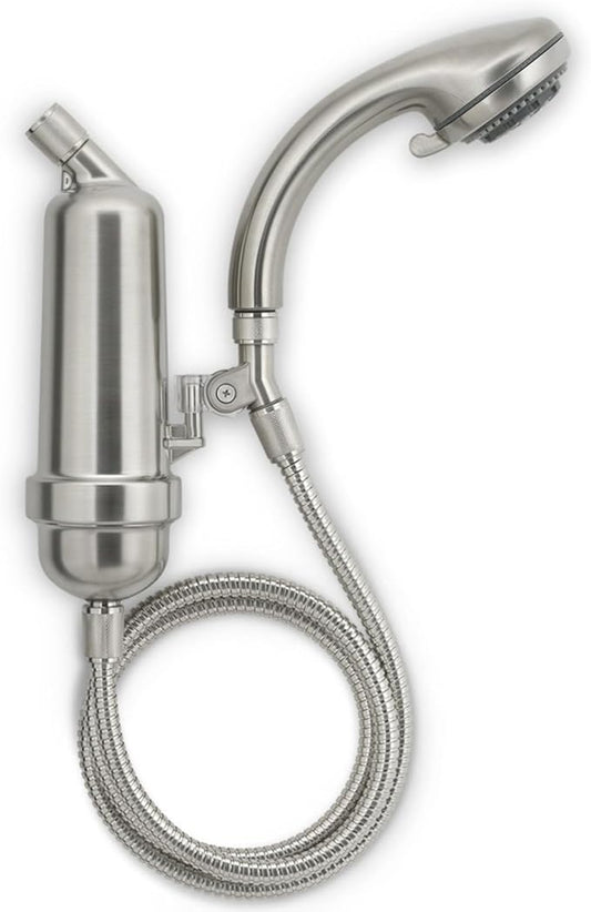 WaterChef Premium Shower Filter System SF-7C (Brushed Nickel) - Deluxe Adjustable Wand, Advanced Filtration for Superior Chlorine Reduction - NSF/ANSI Certified: 96.6% of Chlorine, 10,000 Gal., USA
