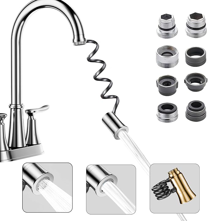 Metal Faucet Extender Aerator for Bathroom Sink - Faucet Sprayer Attachment with Stretchable Hose - 2 Mode Sink Sprayer Attachment for Faucet - Anti-Clogging Design
