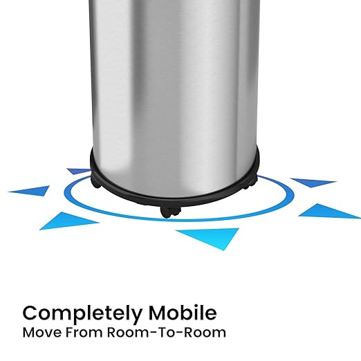 iTouchless 16 Gallon Open Top Kitchen Trash Can Recycling Bin with Wheels and Double Odor Filters Round Commercial Stainless Steel 60 Liter Trashcan for Home Office Work Bedroom Livingroom Garage