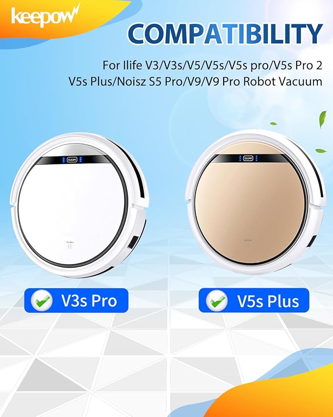 KEEPOW Vacuum Mop Replacement Pads Compatible with ILIFE V3/V3s/V5/V5s/V5s pro/V5s Pro 2/V5s Plus/Noisz S5 Pro/V9/V9 Pro Robot Vacuum Cleaner, 10 Pack
