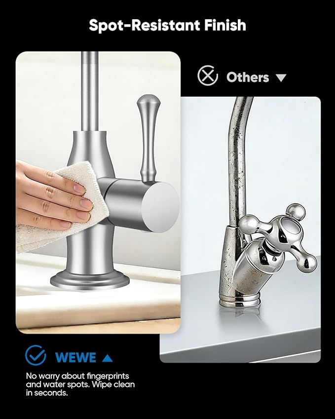 WEWE Vintage Drinking Water Faucet, Lead-Free Stainless Steel Kitchen Water Filter Faucet for Reverse Osmosis System, Non-Air Gap RO Beverage Faucet, Brushed Nickel