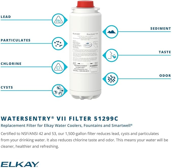 Elkay 51299c_2PK WaterSentry VII Cooler Replacement Filter Assembly (2 Pack), 3.2 x 3.2 x 12 inches, White
