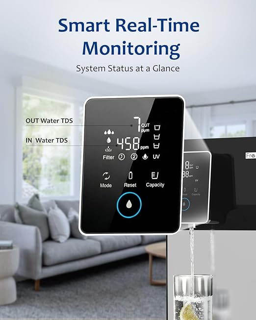 Reverse Osmosis Water Filter Countertop, 6-Stage RO System with UV, Dual Water Sources, Metal Body, 3:1 Pure to Drain, Smart TDS Monitor, Portable No Installation Water Purifier for Home