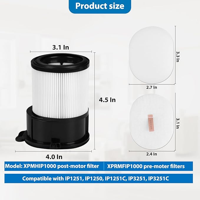 IP3251 IP3253 Replacemet Filter for Shark IP1251, IP1250, IP1251C, IP1255QCP, IP1255QNV, IP1255QPR, IP1255QTL,IP1255QMG, IP3252, IP3124, IP3225, 2 PACK Post-motor Filters + 4 PACK Foam Filters