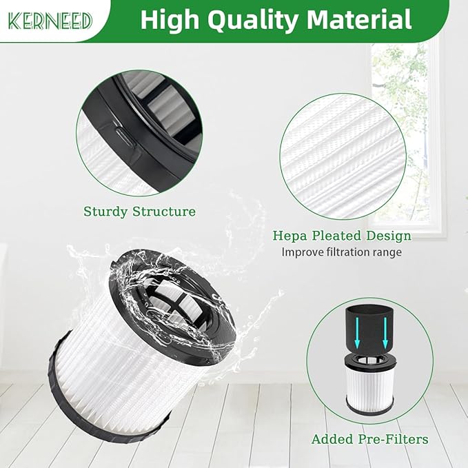 DCV5801H HEPA Filter Compatible with DEWALT DCV580H, DCV581H 20V MAX Wet/Dry Vacuum, with 2 Foam Sleeve Filters & 1 Brush