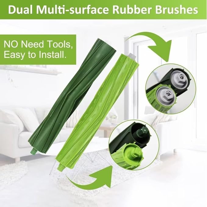 Replacement Parts Compatible with iRobot Roomba I, E & J Series i7 i7+ i2 i3 i3+ i4 i4+ i6 i6+ i8 i8+/Plus j6+ j7 E5 E6 E7, 1 Set of Multi-Surface Rubber Brushes, 4 HEPA Filters, 4 Side Brushes