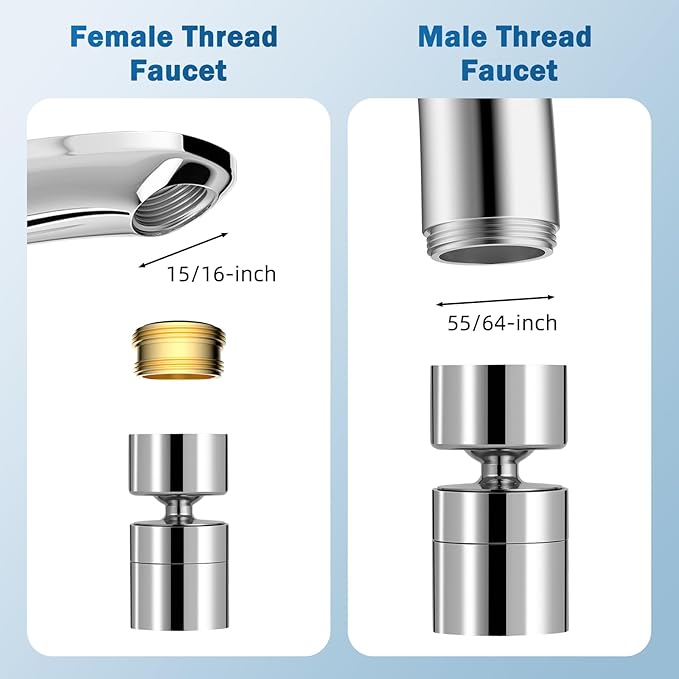 Hibbent Metal Faucet Aerator, 360-Degree Swivel Metal Kitchen Sink Aerator, Dual-function Sink Sprayer Attachment, Faucet Replacement Part 55/64'' Female Thread, Silver