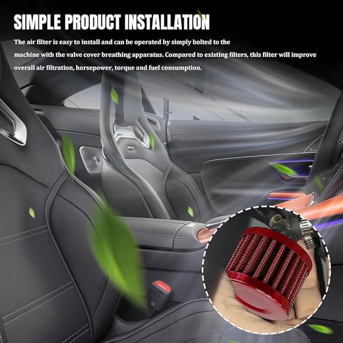 2PCS Breather Filter, Air Intake Filter, 12mm Auto Air Filter Vent Crankcase Breather with Adjustable Clamp, Universal Car Accessory Valve Cover Breather Fit for Car and Motorcycle (Red)