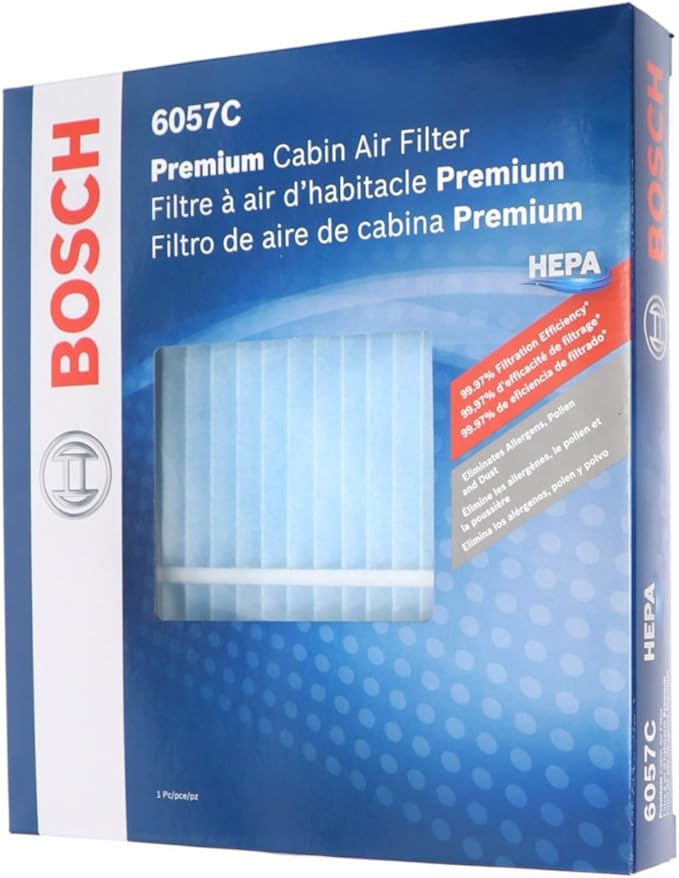 BOSCH 6057C HEPA Cabin Air Filter - Compatible with Select Chevrolet Captiva, Equinox; GMC Terrain; Hyundai Azera, Santa Fe Sport/XL, Sonata; Kia Cadenza, Optima, Sedona; Saturn Vue (Pack of 3)