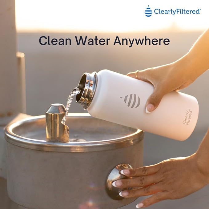 Clearly Filtered Water Bottle | Removes 200+ Contaminants, Double-Wall Insulated Stainless Steel, BPA/BPS Free, Phthalate Free, Filters Flouride Lead Chlorine (32oz, Sage Gray)