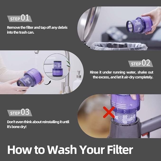 2 Pack Filters Replacement Compatible with Dyson V11 Animal, V11 Torque Drive, V11 Complete, V11 Extra, V15/V15s Detect, Washable, Reusable Cordless Vacuum Filter for Pet Hair, Dirt, Dust