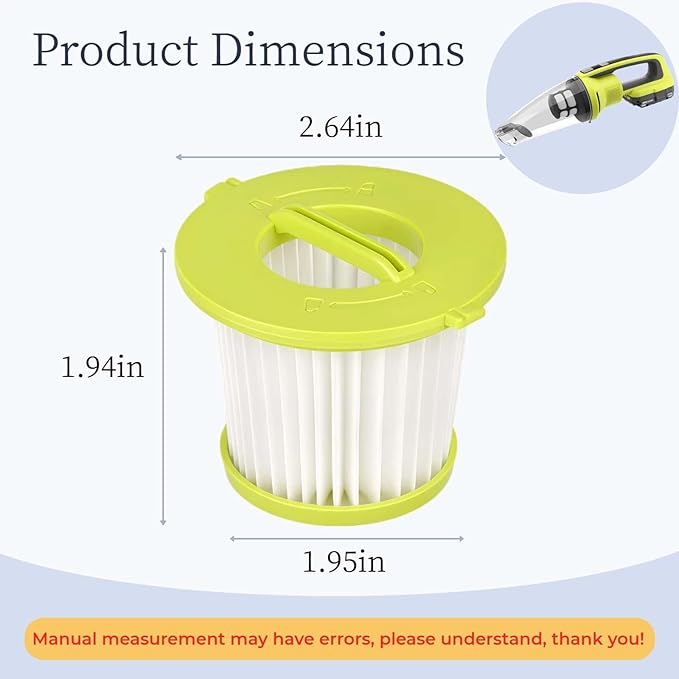 4 Pack HEPA Filters Replacement For Ryobi ONE+ 18V Handheld Vacuum Models PCL700 PCL704 PCL705 Series, Also Fit HART 20-Volt Hand Vacuum HPHV34 and More, Part # A32F05N A32HF00 HAHV33