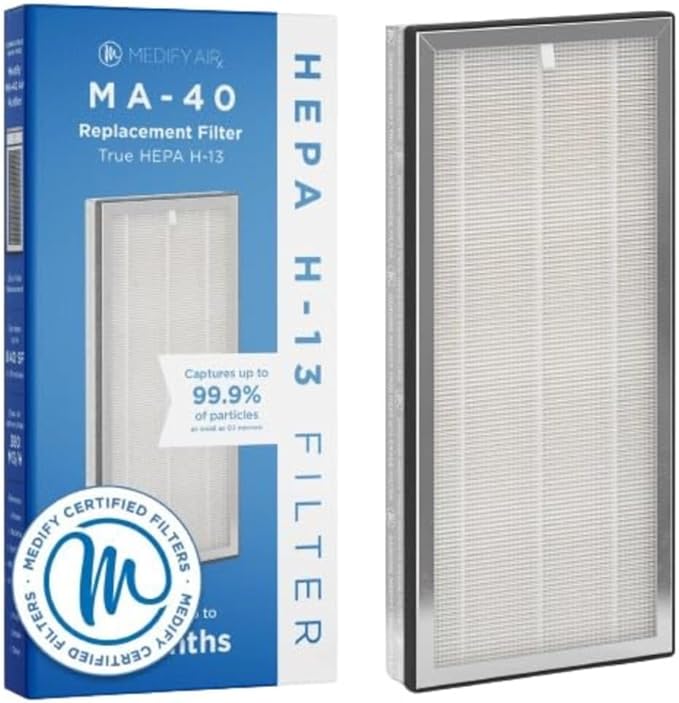 Medify MA-40 Air Purifier with True HEPA H13 Filter | 1,793 ft² Coverage in 1hr for Smoke, Wildfires, Odors, Pollen, Pets | Quiet 99.9% Removal to 0.1 Microns | White, 1-Pack