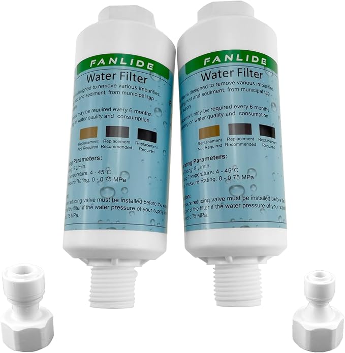 Bidet water filter for electronic bidet seats, Toilet water filter system, compatible with 1/2" 1/4" 3/8" Bidet hose (2 Filters + 2 Adapter)