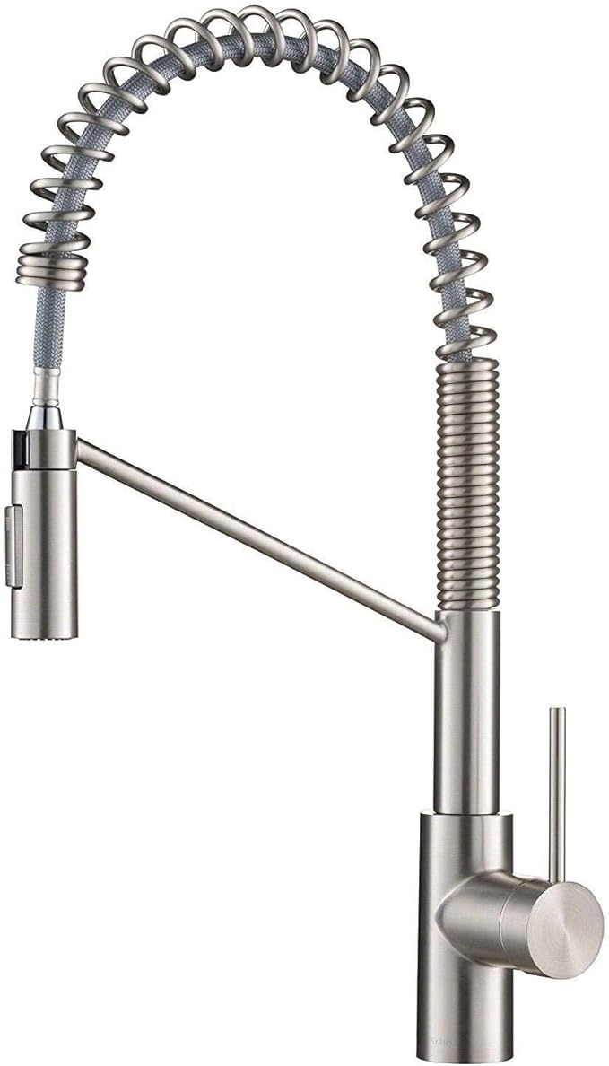 KRAUS Oletto Commercial Style Single Handle Pull Down Kitchen Faucet with QuickDock Top Mount Installation Assembly in Spot Free Stainless Steel, KPF-2631SFS