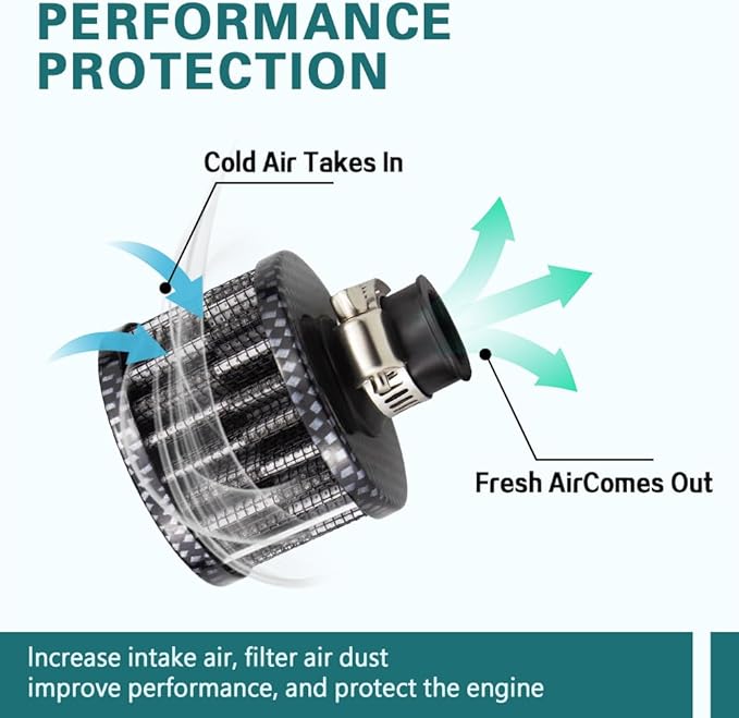 12mm Air Filter Intake Filter Breather, Valve Cover Breather, Mini Universal Motor Cone Cold Clean Air Intake Filter Turbo Vent Breather, Vehicle Engine Air Filters Suitable for Cars Motorcycles