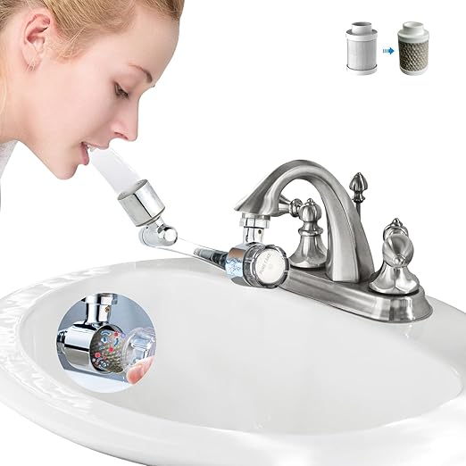 Water Filter for Bathroom Sink 1080 Rotating Swivel Faucet Extender Water Purifier for Sink Remove Chlorine, Taste,Odor More Than 99% Relieve Dry, Rough&Itchy Senstive Skin