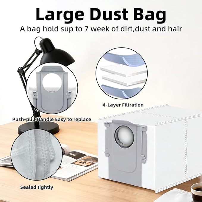 Saros 10R Accessories Kit Replacement Compatible with Roborock Saros 10R/Qrevo CurvX Robot Vacuum, 2 Pairs Main Brush, 4 Mop Pads, 6 Side Brushes, 4 HEPA Filters,6 Dust Bag, 1 Cleaning Tool