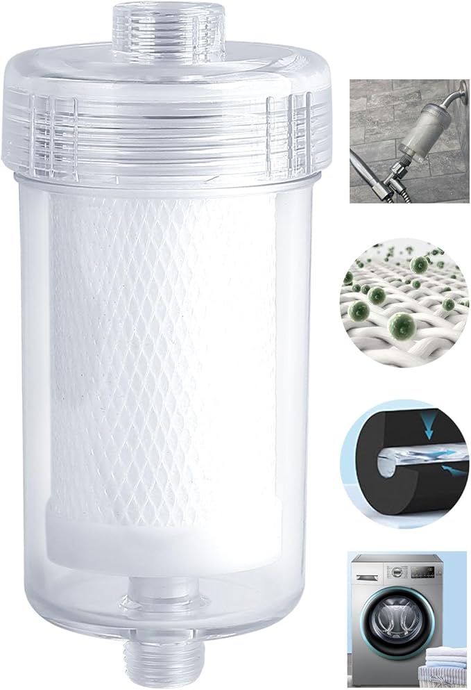 FA10 Washer Water Filter,1 Micron, 99.5% Removal of Chlorine Odor, Carbon+PP Filter Media, Soften Skin Hair & Clothes, Filter for Washing Machine, Shower, Anti Scale, 6.7" Inline