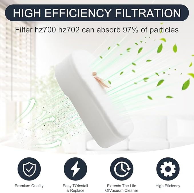 HZ700 Replacement filter for shark PowerFins HairPro Odor Vacuum HZ702 HZ700 QS175QBL QS175QGN, Compare with part 1541FC3000, XFFKHZ2000 XPMFHZ2000, 2 Cartridges+2 Foam&Felt+ 2Post Motor Filters