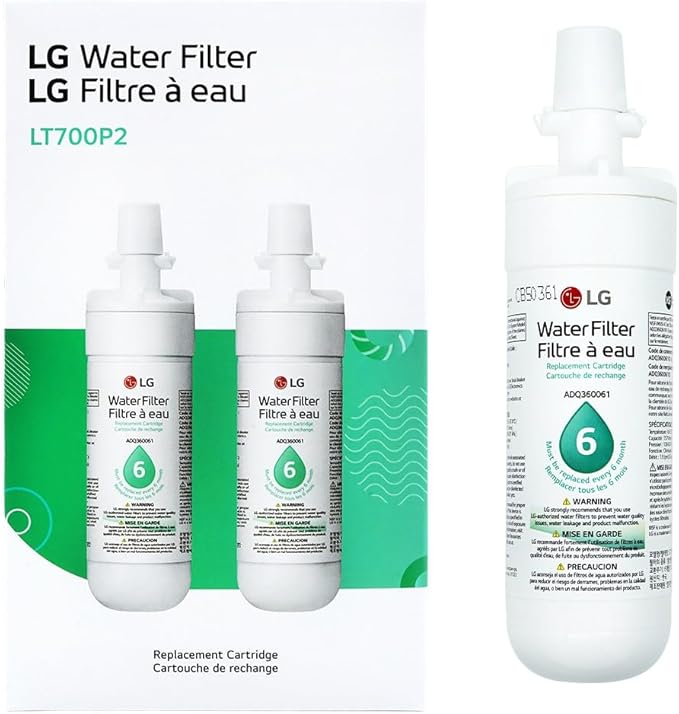 LG LT700P2 6-Month / 200 Gallon Refrigerator Replacement Water Filter, 2 Count (Pack of 1), White