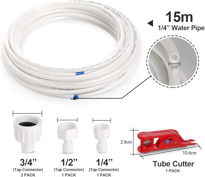 Refrigerator Water Line Kit, 49.2 Ft Extra Long Fridge Ice Maker Water Line Kit, 1/4” O.D.Leak-Proof & Long Lifetime Water Tubing Hose & Connect for Fridge Ice Maker RO Systems Water Filter Faucet