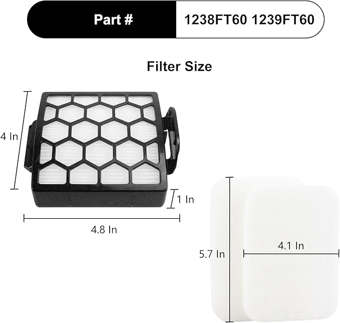Replacement Filter for Shark ZU102 ZU100 NV181 NV151 ZU55 NV150 NV250 ZU60 ZU62 ZU62C NV150C NV251 NV255 Rotator Pet Upright Vacuum, Parts # 1238FT60 1239FT60