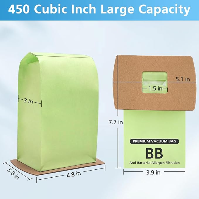 15 Pack Type BB Compact Canister Bags Replacement for Oreck XL Buster B Canister Vacuum bags PKBB12DW BB180 BB280 BB850 BB870 BB900 BB1000 MV160 with 4 Motor Filters