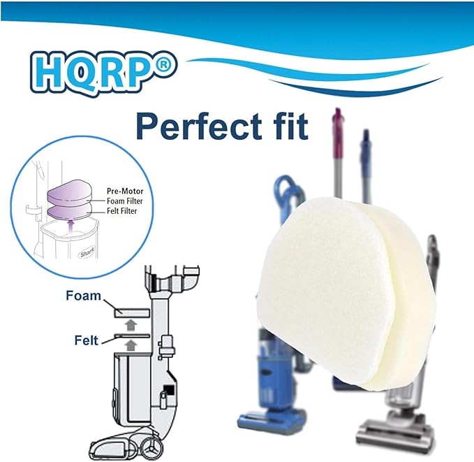 HQRP 4-Pack Foam & Felt Filter Kit Compatible with Shark Navigator NV100, NV100 26, NV105, NV106, UV300, UV300 26 Upright Vacuum Cleaner