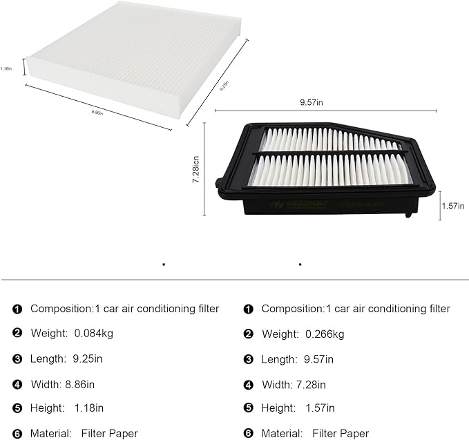 17220-RV0-A00 Engine Air Filter and 80292-SDA-A01 Cabin Air Filter kit Compatible with 2011-2017 Honda Odyssey 3.5L Replaces CA11042 A26153 CF10134 80292-SDA-407