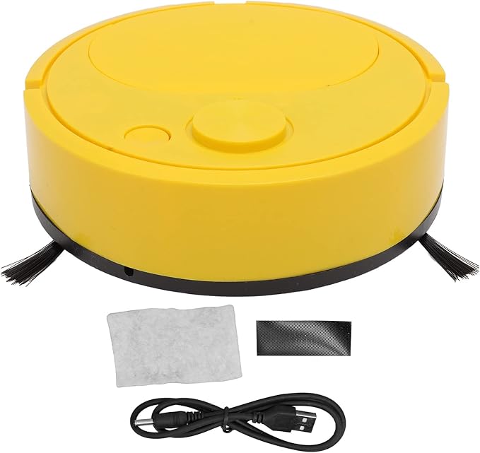 Fdit Robot Vacuum Cleaner, Mini Automatic Avoidance USB Charging Smart Sweeping Robot for Wooden Flooring for Carpet (Yellow)