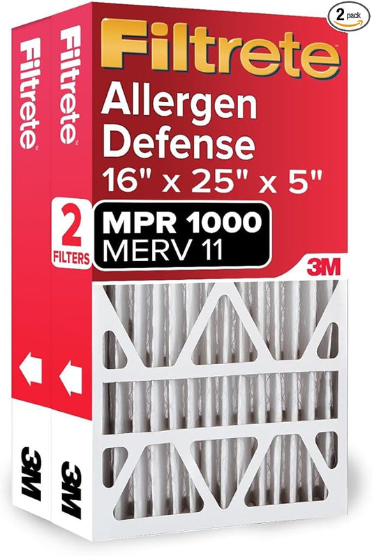 Filtrete 16x25x5 Air Filter MERV 11, MPR 1000 Micro Allergen Defense 2-Pack, Fits Lennox, AC Furnace HVAC Filters for Home, Pleated Electrostatic (Actual Size 15.63x24.74x4.31 in)