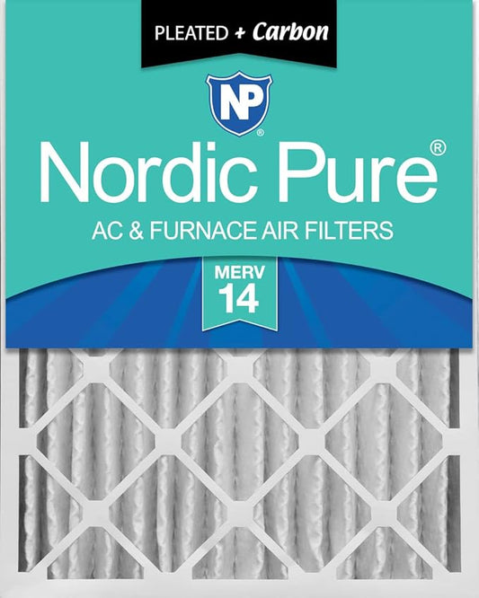 Nordic Pure 20x25x4 (Actual Size: 19 1/2 x 24 1/2 x 3 5/8) Pleated Air Filters MERV 14 Plus Carbon 1 Pack