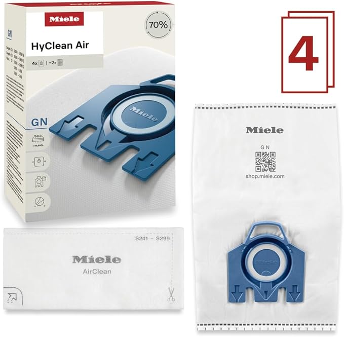 Miele Genuine AirClean GN Vacuum Cleaner Bags, 4 Bags Included, for Miele Complete C2 and C3 Vacuum Cleaners