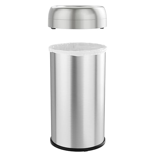 iTouchless 16 Gallon Open Top Kitchen Trash Can Recycling Bin with Wheels and Double Odor Filters Round Commercial Stainless Steel 60 Liter Trashcan for Home Office Work Bedroom Livingroom Garage