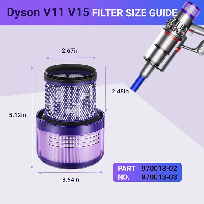 4 Pack Vacuum Replacement Filter Compatible with Dyson V11 Origin V11 Torque Drive V11 Complet V11 Extra V15 Detect V15 Detect Absolute V15s Detect Submarine Vacuums, Part 970013-02