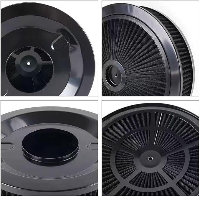 14"x3" Round High Flow Washable Air Cleaner Filter Assembly w/Flow-Thru Lid for Caburetor Compatible with Ford/GMC/Chevy SBC BBC Black
