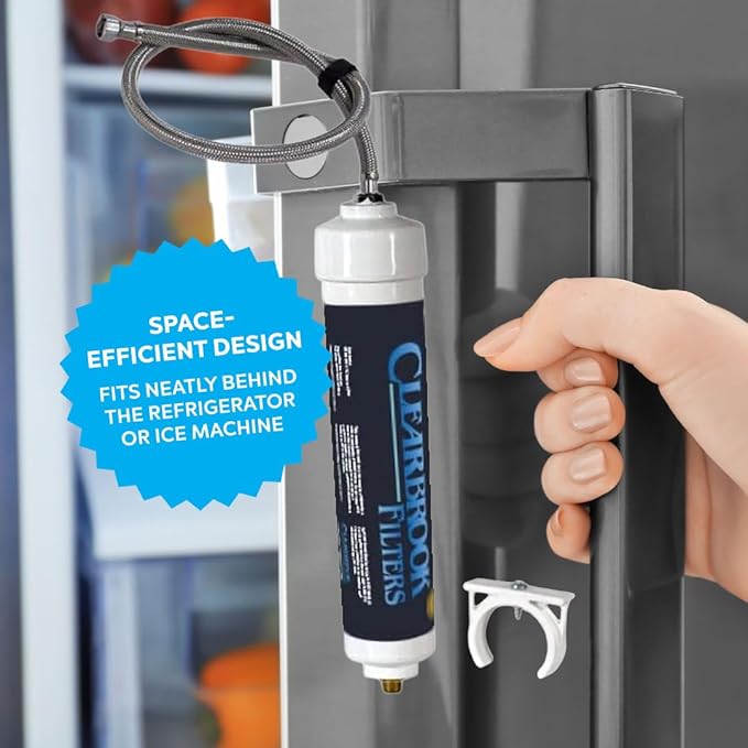 Clearbrook RF10-S Refrigerator Filter System, Inline Filtration, 1/4 inch Compression Stainless Steel Hose, Compatible with Refrigerators and Ice Machines