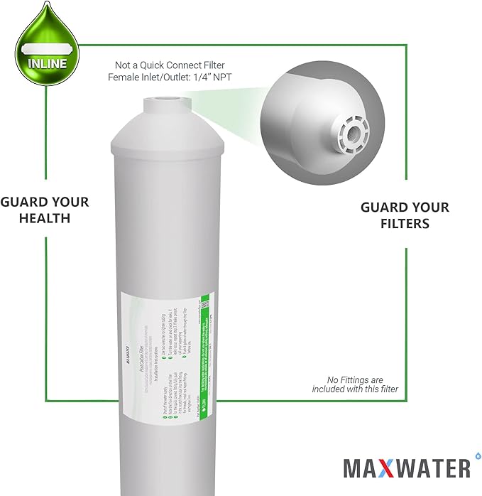 Post Activated Carbon Water Filter Replacement – 5 Micron Inline Filter – 10 inch Inline Carbon Filter– Under Sink and Reverse (10 Pack) Compatible with Standard RO Water Filtration Systems