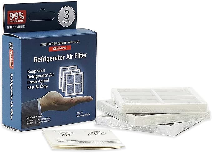 [9918 FIlter OEM Mania] refrigerator Air Filter Pack of 3 Replacement Part Compatible Kenmore 469918 LG ADQ732144042 ADQ73214404 ADQ73214405 ADQ73214406 ADQ73214408
